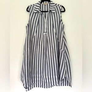 Hope and Harlow | Blue & White Striped Linen Blend Midi Dress